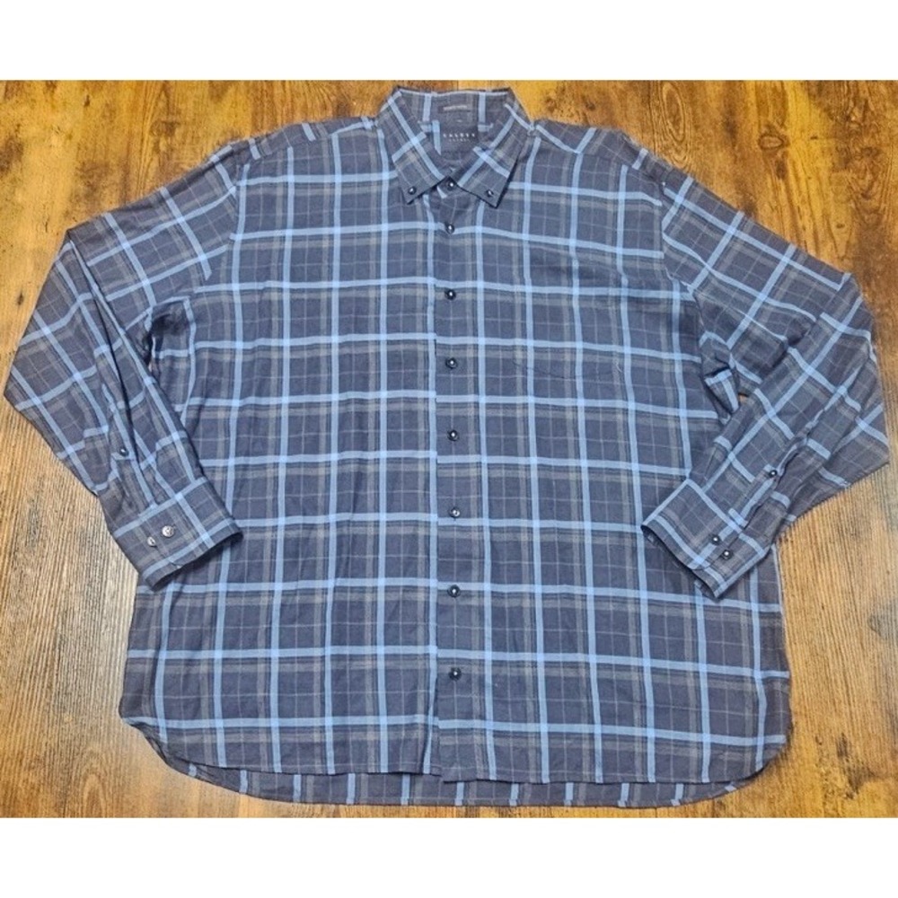 Calder Carmel 2XL 100% Cotton Blue Plaid w/Tan Long Sleeve Button Down